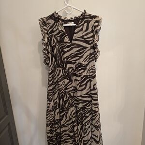 Sandra Darren Zebra Print Midi Dress with Ruffle Sleeves